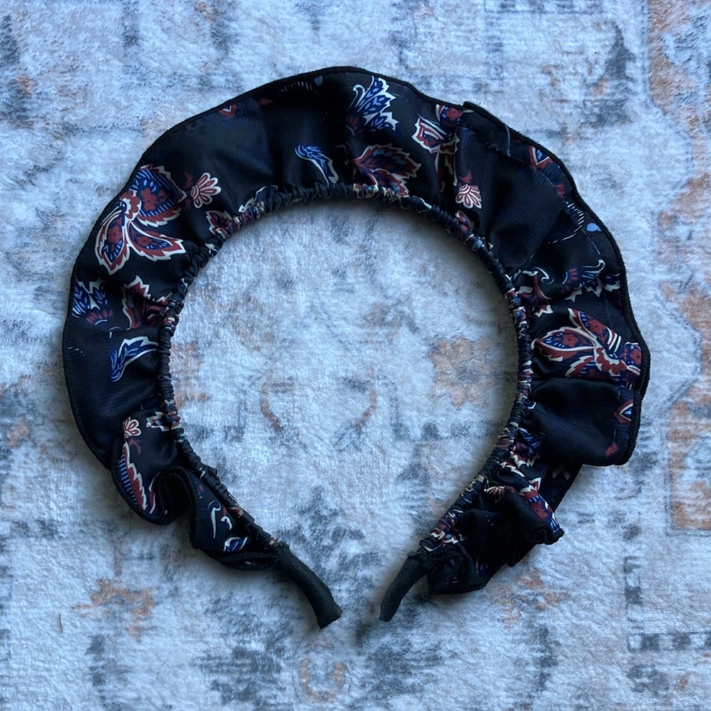Anthropologie Floral Ruffle Navy Headband